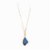 A delicate and thin 14k gold-filled paper clip chain nekclace with electric blue butterfly wing charm.
