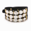 Black leather wrap bracelet with 14k gold filled wire and freshwater pearls.