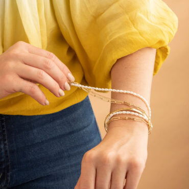 gold pearl and wire layered bracelet
