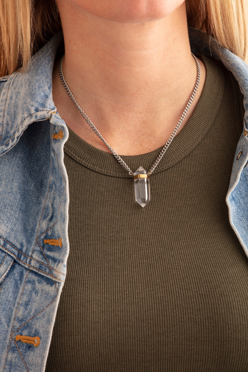 Crystal Daze Necklace. Sterling silver chain adorned with a captivating large healing crystal quartz.